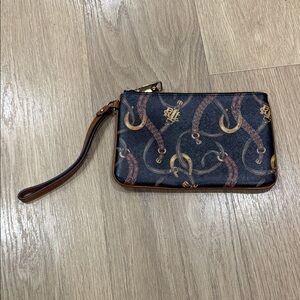 Lauren Ralph Lauren Equestrian Print Canvas and Leather Wristlet